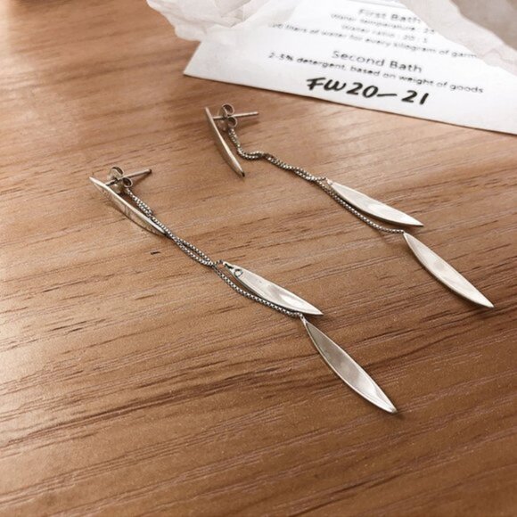 925 Sterling Silver Feather Drop Earrings - Picture 3 of 6